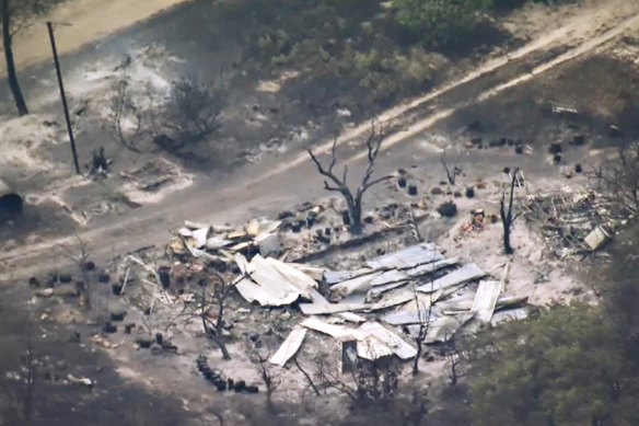 An aerial view of destruction at Pomonal.