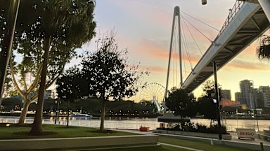 Neville Bonner Bridge, Queen’s Wharf, Brisbane. The Landing along the riverfront. 