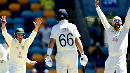 Joe Root is dismissed in the first Test.