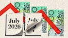 July 2026 calendar with $100 notes in the background depicting changes to Australia’s superannuation system.