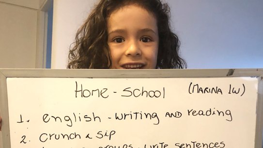 Single mum Juliana Fujita and her year 1 daughter navigated working from home together on Tuesday