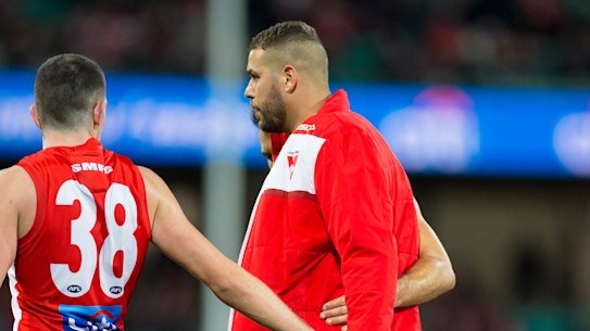 Bittersweet: Lance Franklin was on fire before limping off with a hamstring injury in the third quarter.