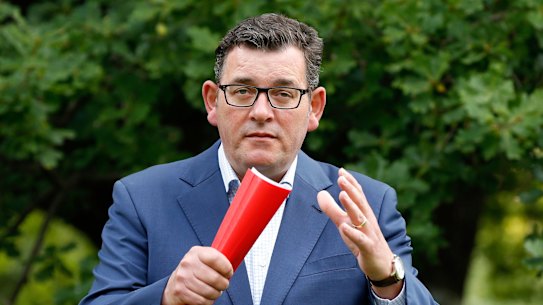 Daniel Andrews addresses the press on Thursday.