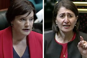 Jodi McKay and Gladys Berejiklian in question time yesterday.