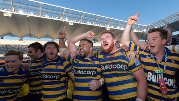 Sydney University celebrate another Shute Shield title last year.