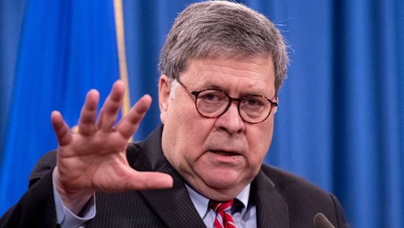 Attorney-General William Barr speaks during a news conference.