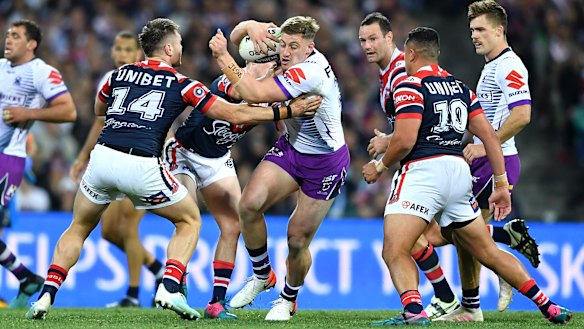 Max King in action for the Storm in the 2019 preliminary final against the Roosters.