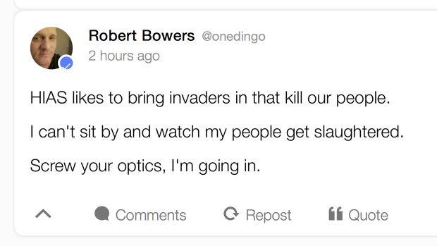 Robert Bowers posted on the social media platform Gab.com hours before the synagogue shooting.