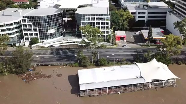 Drift restaurant along the Brisbane River was displaced and ruined by the flood.