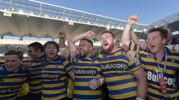 Sydney University celebrate another Shute Shield title last year.