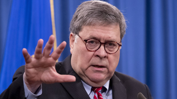 Attorney-General William Barr speaks during a news conference.