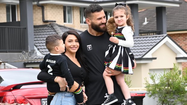 Panthers player Josh Mansour, wife Daniella and children Andre, left, and Siana.