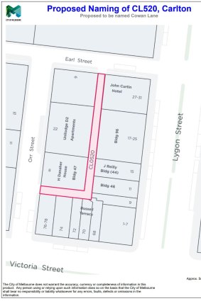 Cowan Lane in Carlton was named earlier this year.