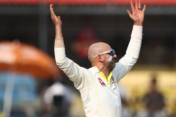 Nathan Lyon claimed eight wickets as India set Australia just 76 for victory.