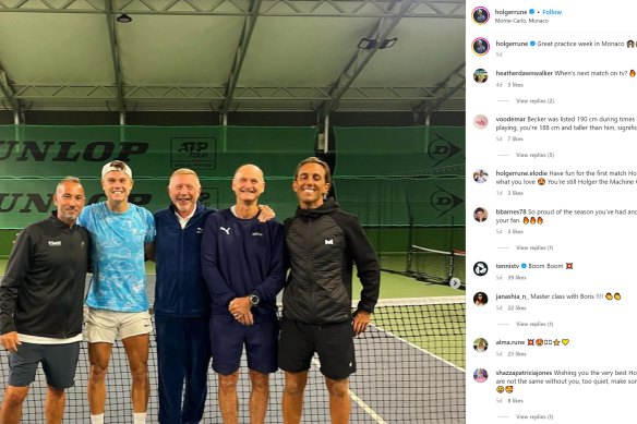 An Instagram post from Monaco earlier this week revealed Rune’s involvement with Becker (centre).