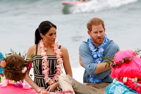 Meghan and Harry at Bondi Beach during their last visit to Australia in October 2018.
