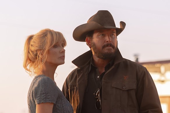 Kelly Reilly as Beth Dutton and Cole Hauser as Rip Wheeler in Dutton Ranch.