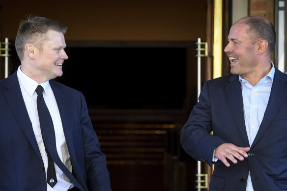 Treasurer Josh Frydenburg with newly preselected Menzies candidate Keith Wolahan.