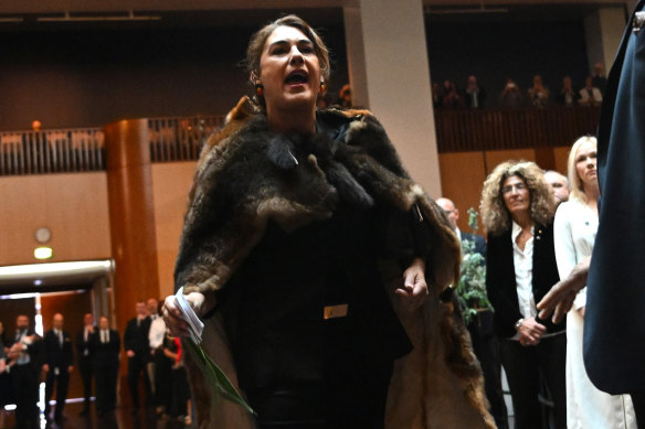 Senator Lidia Thorpe disrupts proceedings as King Charles III and Queen Camilla attend a parliamentary reception.