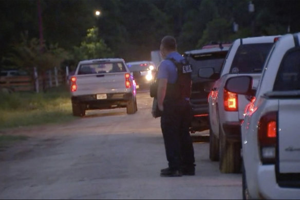 Police respond to the scene of a shooting early Saturday. 