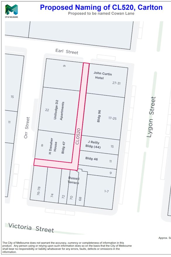 Cowan Lane in Carlton was named earlier this year.