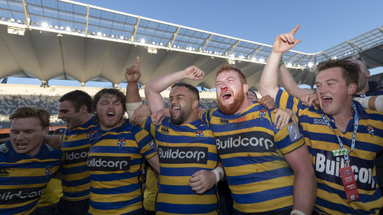 Sydney University celebrate another Shute Shield title last year.
