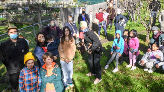 Locked out: Community gardeners outside the closed gardens on Friday.