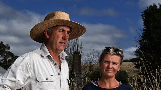 Farmers Rebecca and David Price on the site of a proposed gold mine near Blayney in central NSW .