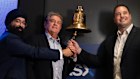 Making a noise: Gemlife chief financial officer Ashmit Thakral, director Gregg Piercy and CEO Adrian Puljich, ring the bell to start the company’s life as a publicly traded entity. 