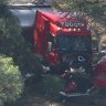 The damaged truck at the crash site in Strathmerton.
