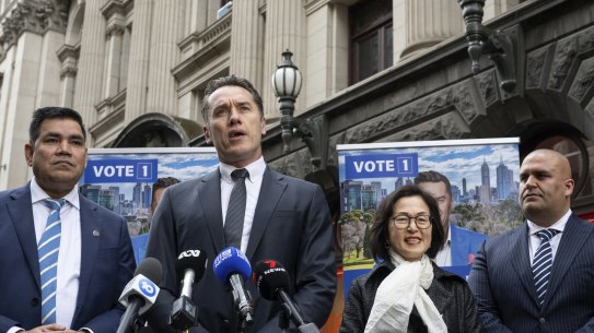 The ‘Team Kouta’ ticket for the City of Melbourne elections includes, from left, Intaj Khan, Anthony Koutoufides, Gladys Liu and Zaim Ramani.