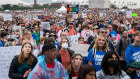 Demonstrators listen to speakers during a March For Our Lives rally near the Washington Monument.