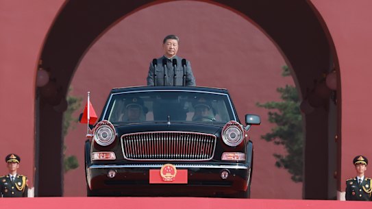 Chinese President Xi Jinping prepares to review troops at the Beijing military parade on September 3.