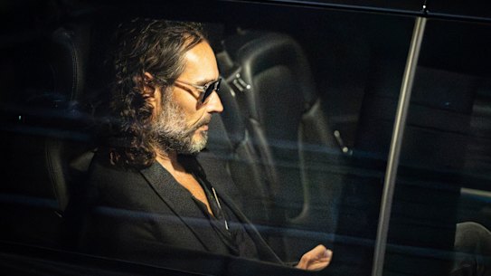 Russell Brand leaves the Troubadour Theatre at Wembley Park after his show.