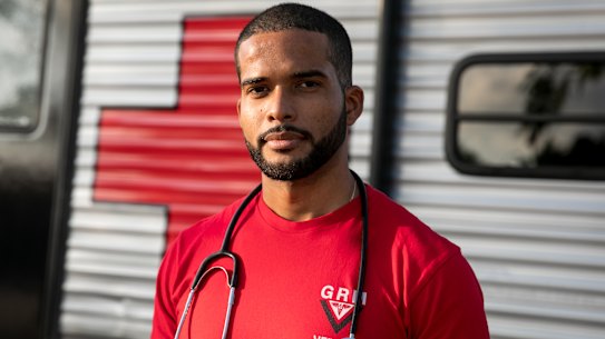 Dr. Dairon Elisondo Rojas, a doctor from Cuba, at a migrant camp in Matamoros, Mexico, awaiting a visa to the US.