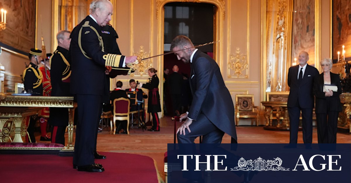Bend a knee like Beckham: Soccer great is knighted by King Charles