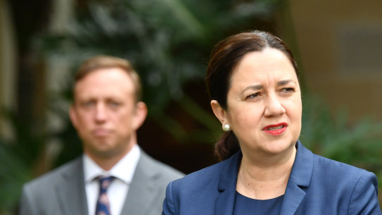 Queensland Premier Annastacia Palaszczuk and her deputy, Health Minister Steven Miles, announce the death in Blackwater.