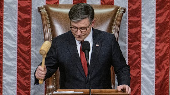 Speaker of the House Mike Johnson gavels in the House chamber during final passage of President Donald Trump’s signature bill on Thursday.