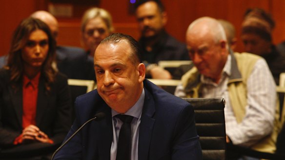 Racing NSW boss Peter V’landys during a tense hearing at the Rosehill inquiry in 2024.