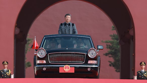 Chinese President Xi Jinping prepares to review troops at the Beijing military parade on September 3.