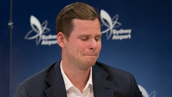 Steve Smith after his press conference at Sydney Airport following his ban for sandpapergate.