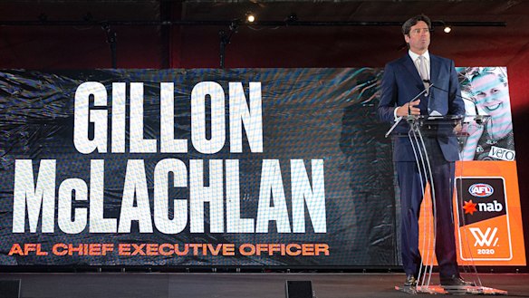 Setting the scene: AFL Chief Executive Gillon McLachlan during the 2020 AFLW season launch.