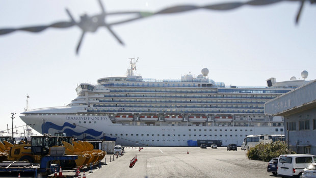 The quarantined ship Diamond Princess at Yokohama port near Tokyo.