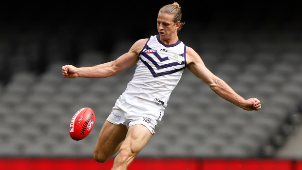 Nat Fyfe during the one game of the 2020 AFL season so far against the Bombers.