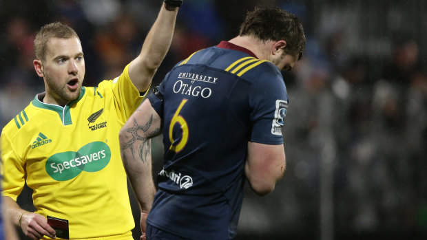 Sin bin: Gardner sends  Highlander Liam Squire to the sin bin during their Super Rugby quarter-final against the Crusaders last year. 