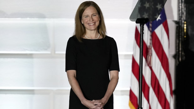 Amy Coney Barrett at the White House on Monday night (US time).