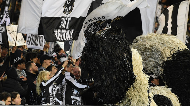 Black and white army: Pies fans out in force during the win over Greater Western Sydney on Saturday night.