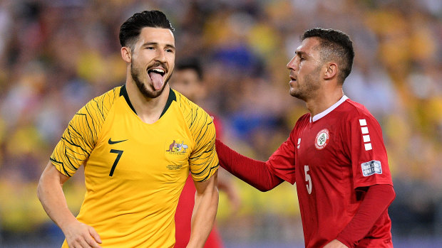 Ready to go?: Mathew Leckie (left) looks good in training and could make a return for Australia in their round of 16 clash with Uzbekistan.