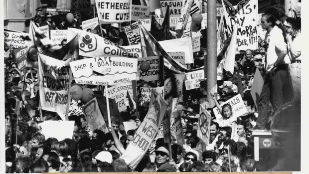 Teachers rally in the Domain on August 17, 1988.