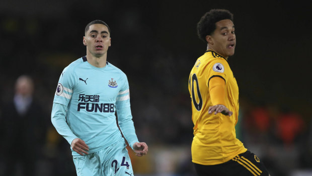 Debut: Newcastle's record signing Miguel Almiron (left) made his debut from the bench.
